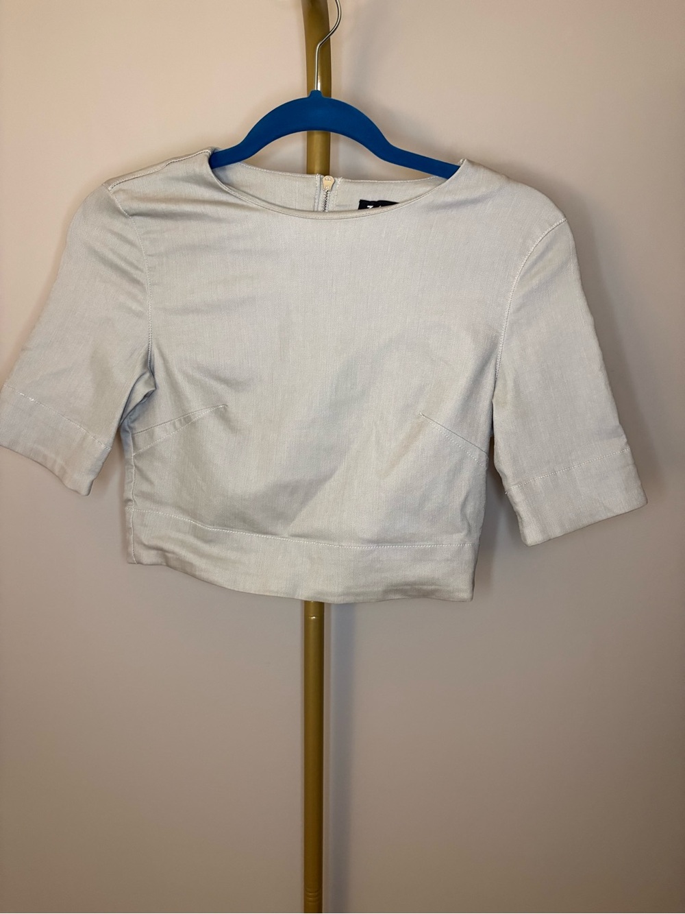 3x1 New York Coated Structured Short Sleeve Crop Top Grey